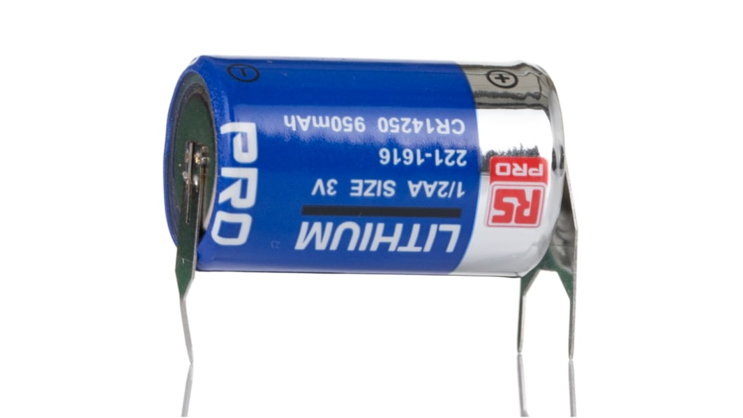 RS PRO 1/2 AA Batterie, 3V / 950mAh LiMnO2, Lötanschluss 14.5 x 25mm