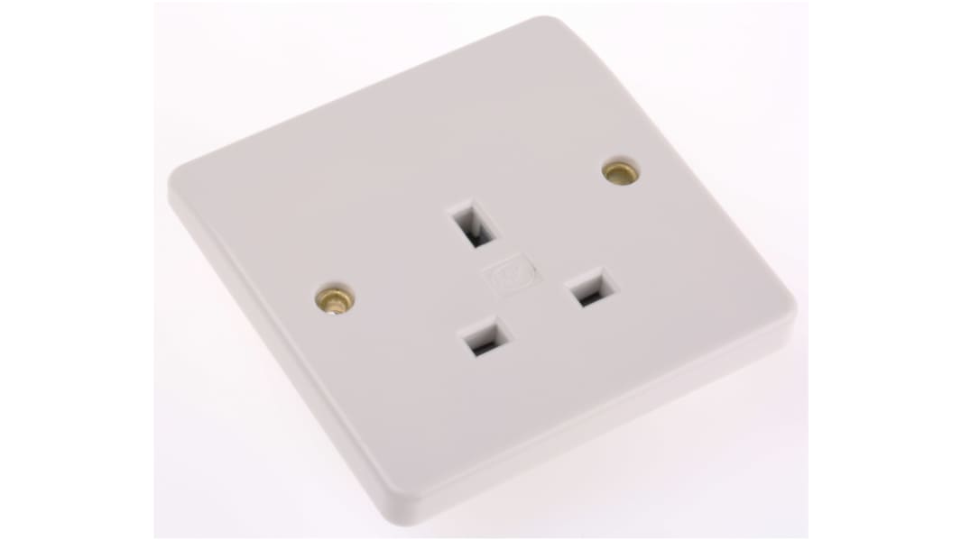 MK Electric Logic Plus White 1 Gang Plug Socket, 13A, Type G - British, Indoor Use