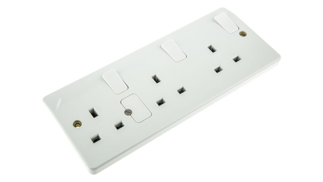 Toma eléctrica MK Electric, Blanco, 3 Módulos, con interruptor Interior, 13A, IP2XD 230 V