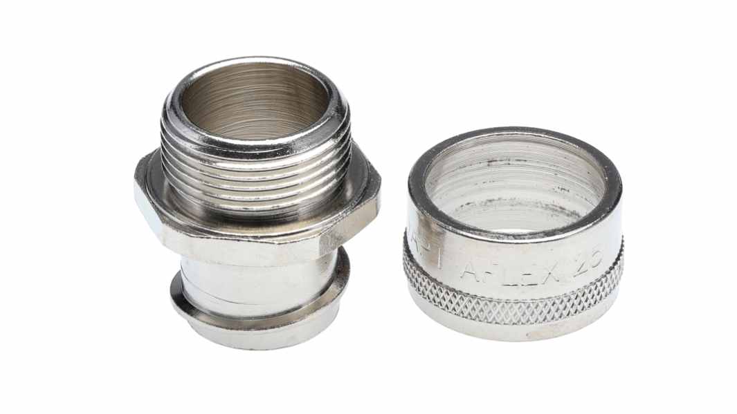 Adaptaflex Straight, Conduit Fitting, 25mm Nominal Size, M25, Brass, Silver IP40 rating