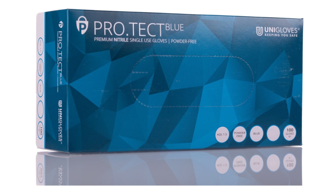 Unigloves Blue Powder-Free Nitrile Disposable Gloves, Size 7, Small, 100 per Pack