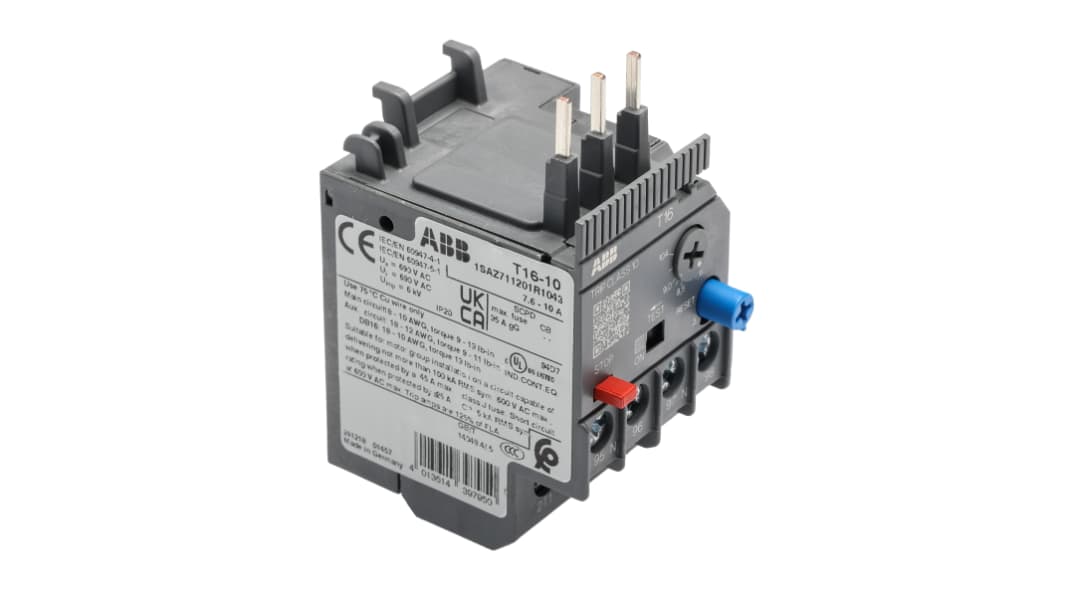 ABB T16-10 Thermal Overload Relay 1NC/1NO, 7.6 → 10 A F.L.C, 10 A Contact Rating, 2 W, 600 V dc, 3P, Thermal