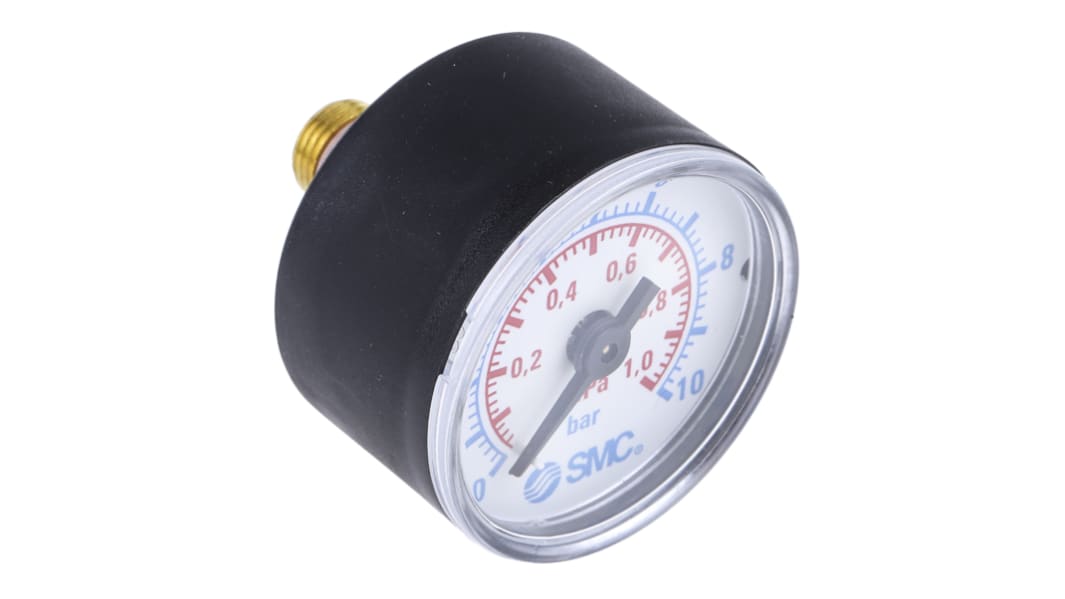 Manomètre SMC, 0bar à 10bar, raccord G 1/8, Ø cadran 40mm