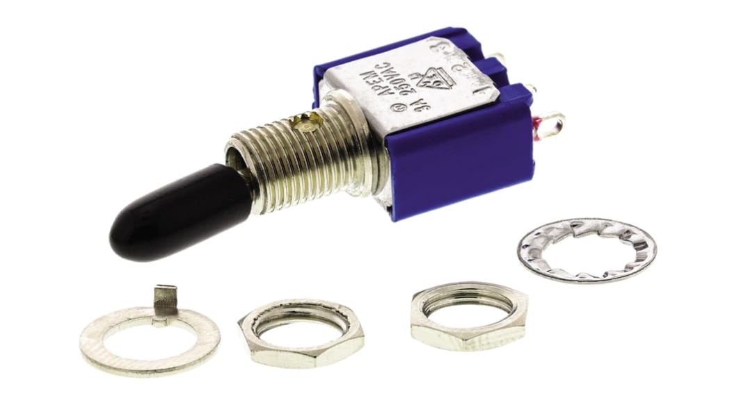 APEM Toggle Switch, Panel Mount, On-On, SPDT, Solder Terminal