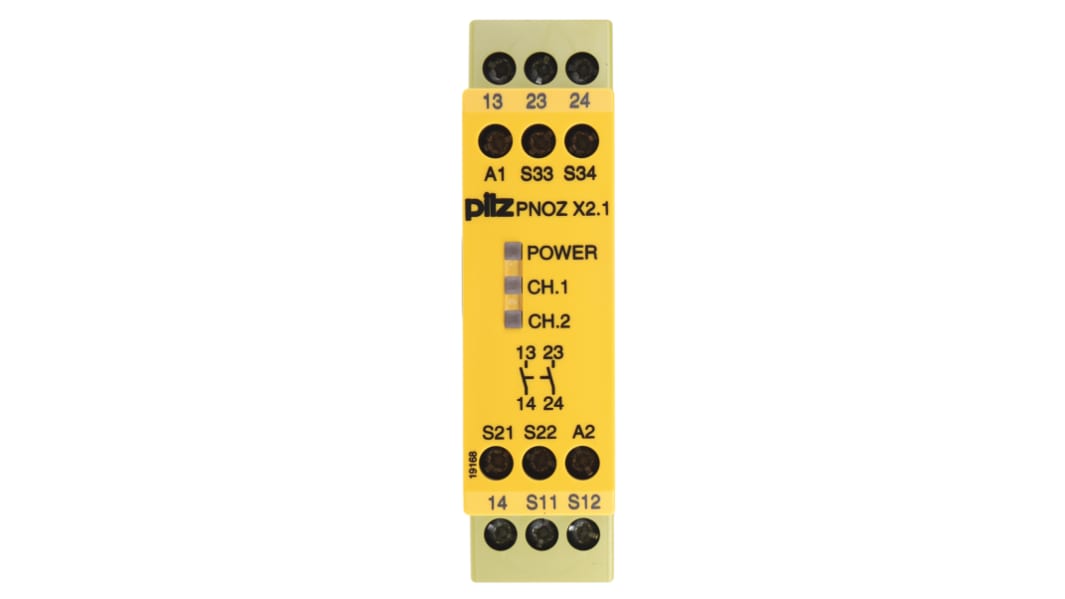 Pilz PNOZ X2.1 Sicherheitsrelais, 24V ac/dc, 2-Kanal, 2 Sicherheitskontakte Not-Aus, 4 ISO 13849-1, Automatisch &