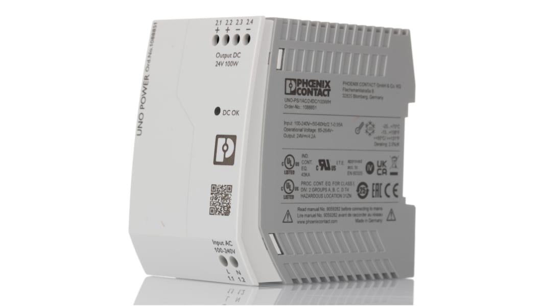 Phoenix Contact UNO-PS/1AC/24DC/100W/H DIN-Schienen Netzteil Getaktet 24V dc / 4.2A 100W 100 → 240V ac