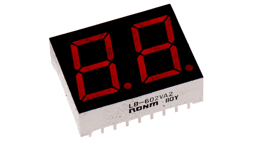 LB-602VA2 ROHM 2 Digit 7-Segment LED Display, CA Red 16 mcd RH DP 14.2mm