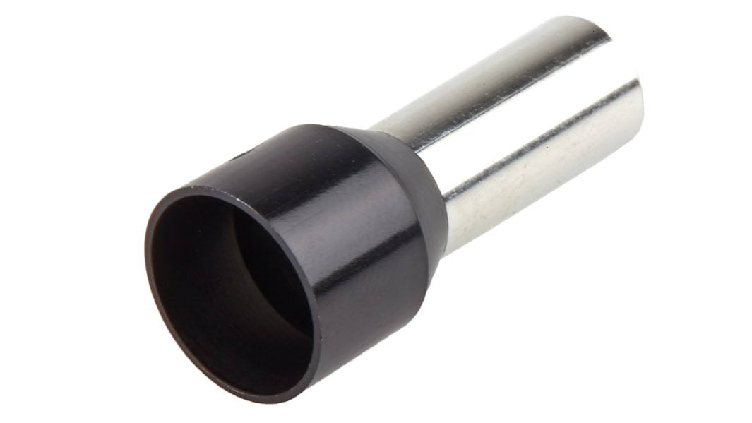 RS PRO Insulated Crimp Bootlace Ferrule, 16mm Pin Length, 7.5mm Pin Diameter, 25mm² Wire Size, Black