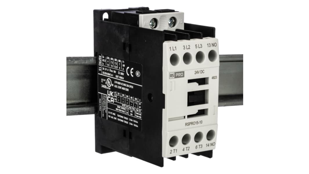 RS PRO RSPRO15-10 Contactor, 24 V dc Coil, 3-Pole, 15 A, 7.5 kW, 1NO, 690 V