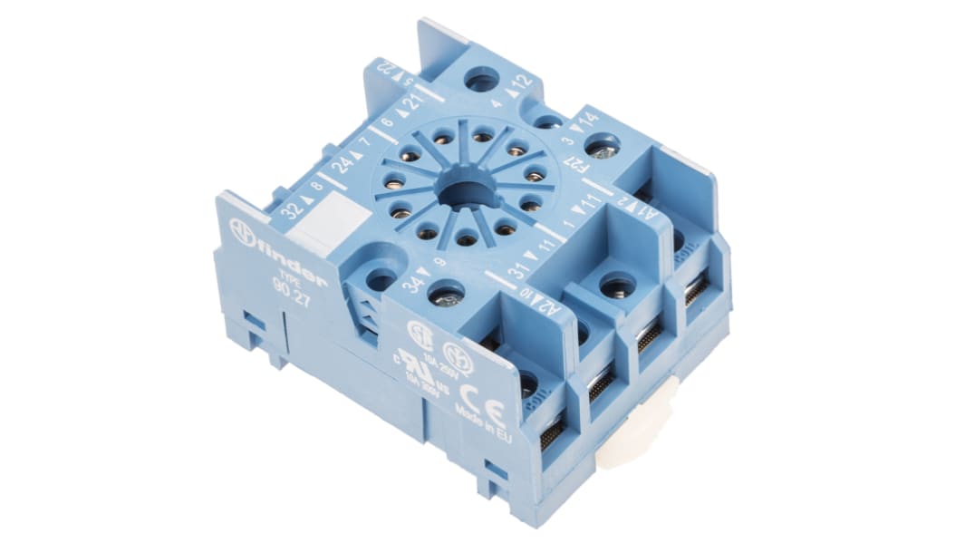 Finder 90 250V ac DIN Rail Relay Socket, for use with 60.13