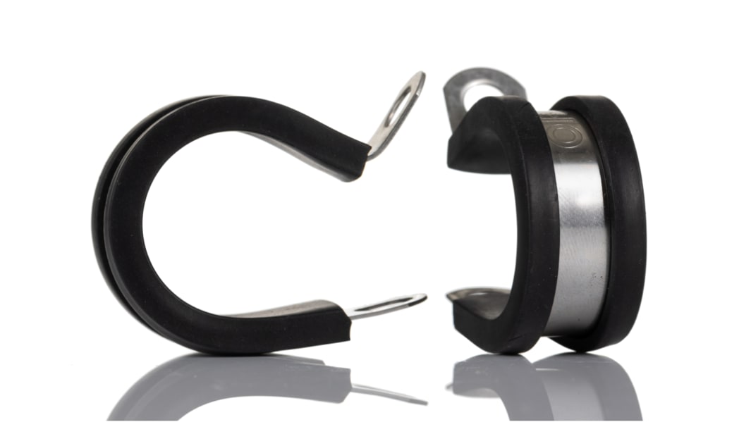 Clip en P, Acier inoxydable 304 A2 304, Revêtement en Caoutchouc Noir, Diamètre intérieur 22mm