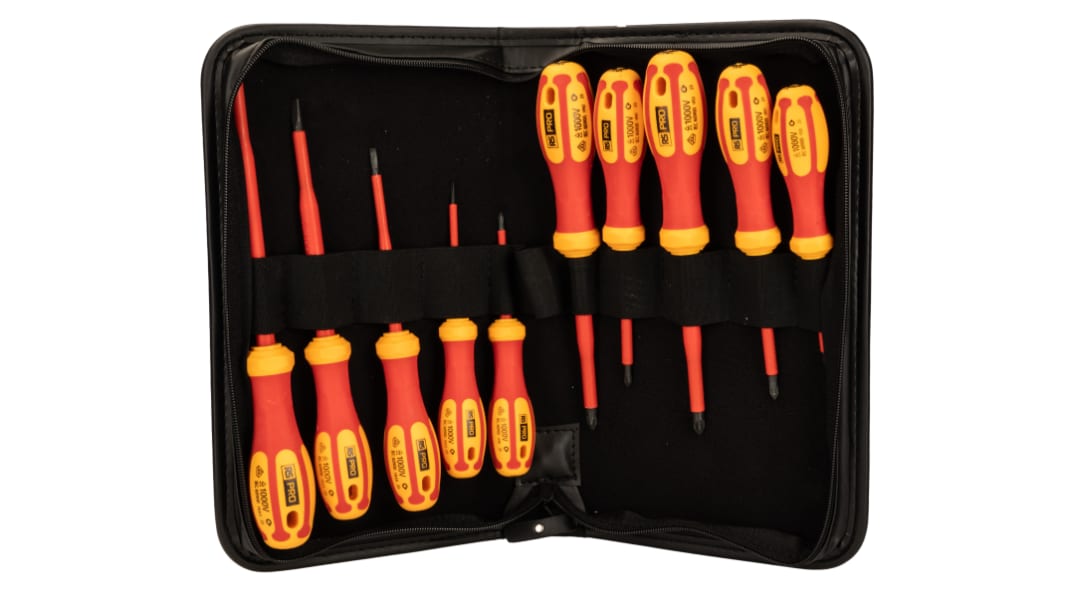 Jeu de tournevis isolés RS PRO, Phillips, Pozidriv, fendu, 10 pièces