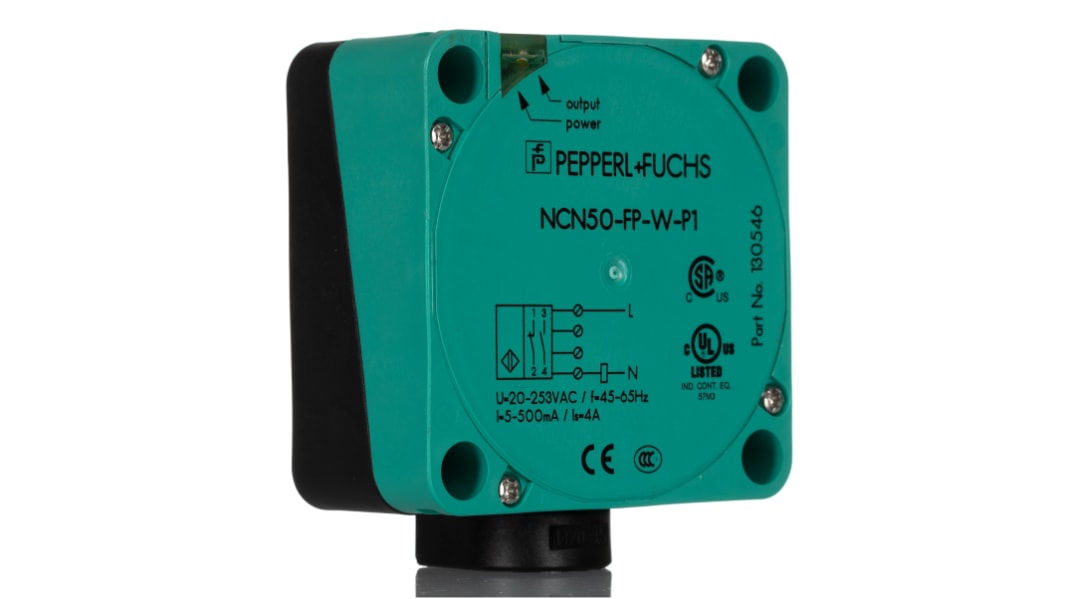 Pepperl + Fuchs Inductive Block Proximity Sensor, 50 mm Detection, 2-Wire NO/NC, 20 → 253 V ac