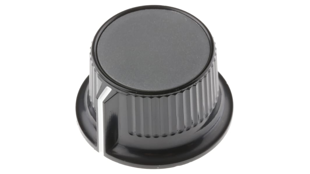 RS PRO 28mm Black, Grey Potentiometer Knob for 6.4mm Shaft Splined