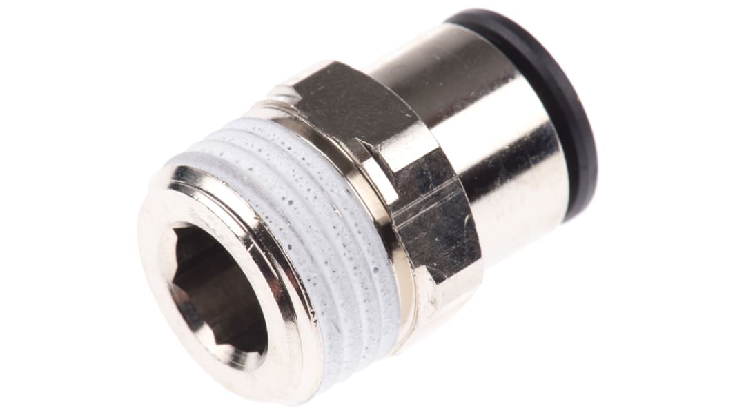 Legris LF3000 R1/2 Stecker x 12-mm-Steckanschluss Gerader Gewindeadapter, Gewinde-zu-Rohr, Messing vernickelt, R1/2