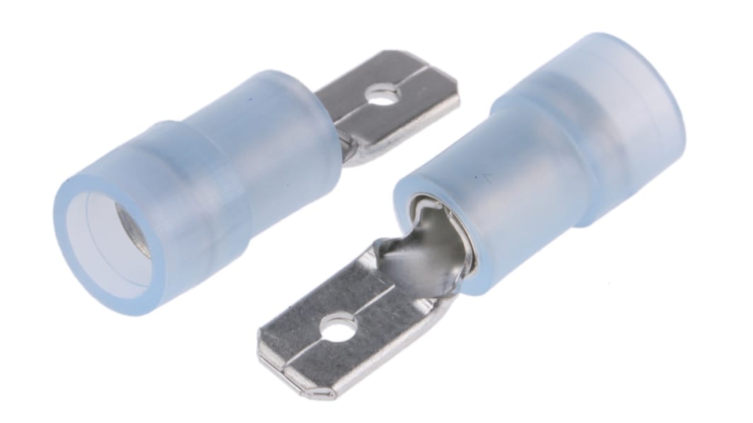 RS PRO Blue Insulated Male Spade Connector, Double Crimp, 4.8 x 0.8mm Tab Size, 1.5mm² to 2.5mm²