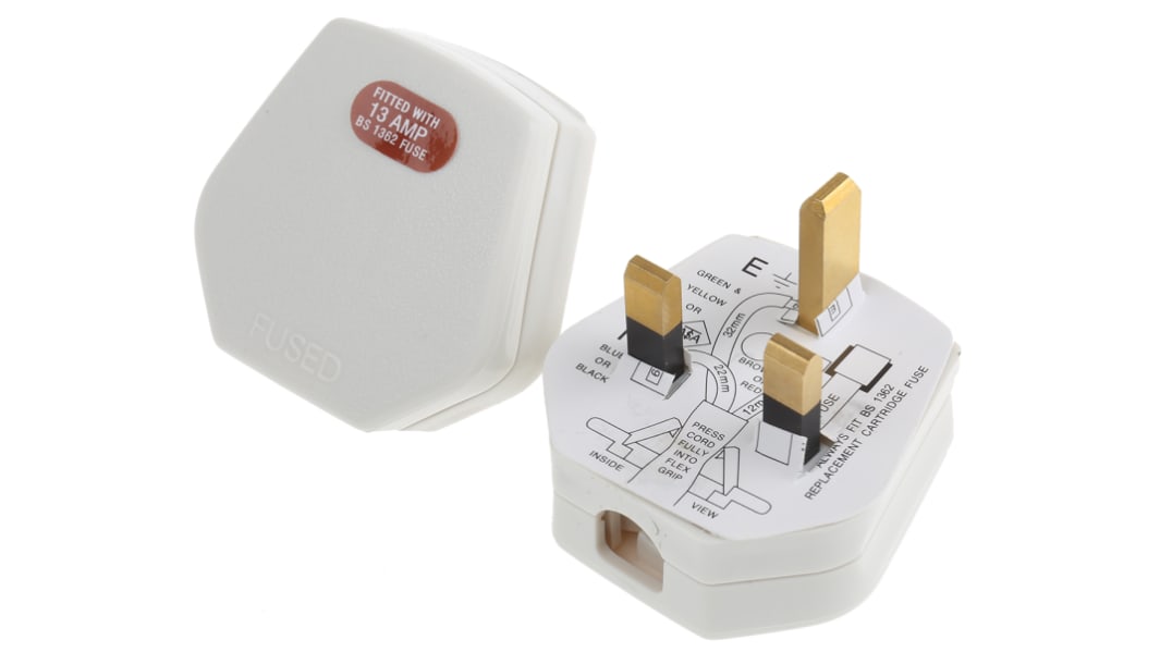 RS PRO UK Mains Plug, 13A White, Cable Mount Thermoplastic, 250 V