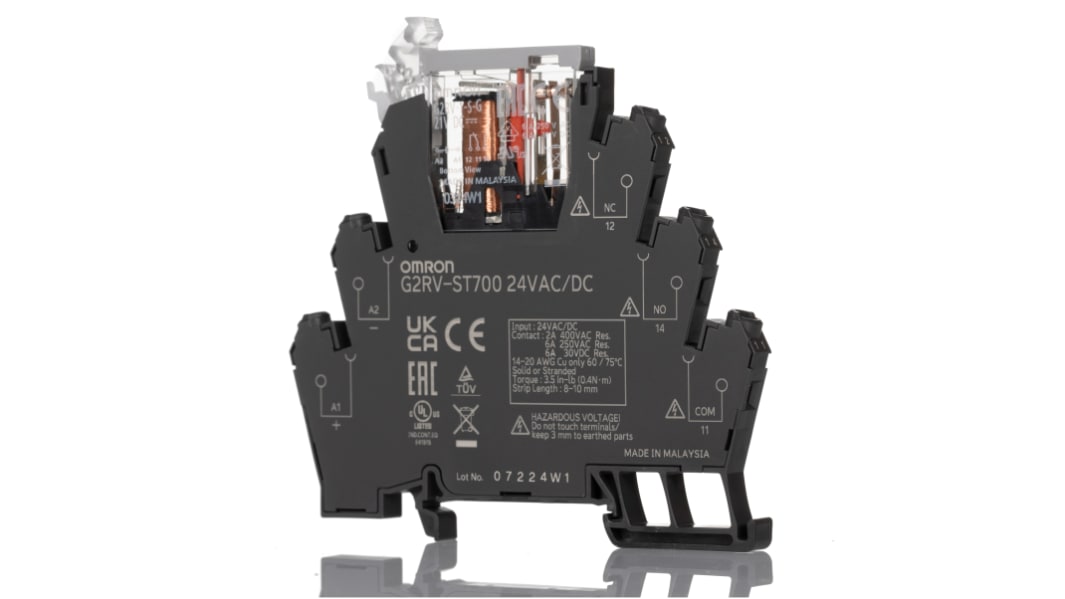 Omron G2RV-ST Elektromechanisches Interfacerelais, 19.2V / 26.4V 24V ac/dc, 1-poliger Wechsler DIN-Schienen 400V ac