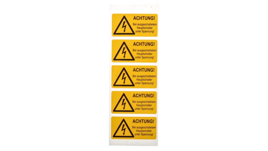 Idento Sikkerhedsetiket Gul PVC, ACHTUNG! Bei ausgeschaltetem Hauptschalter unter Spannung-Text