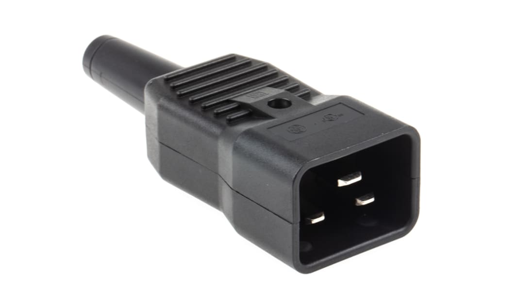 Conector IEC C20 macho Schurter, Recto, Montaje de Cable, 250 V, 16A