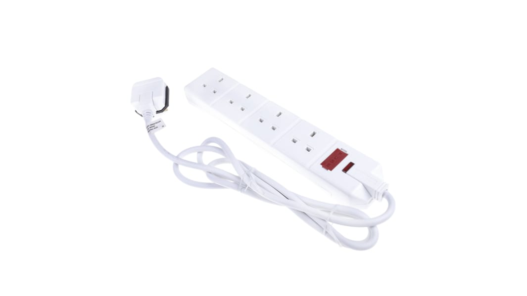 RS PRO 2m 4 Socket Type G - British Extension Lead