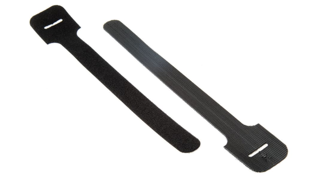Thomas & Betts Cable Ties, Hook and Loop, 228.6mm x 19.05 mm, Black Nylon, Pk-10