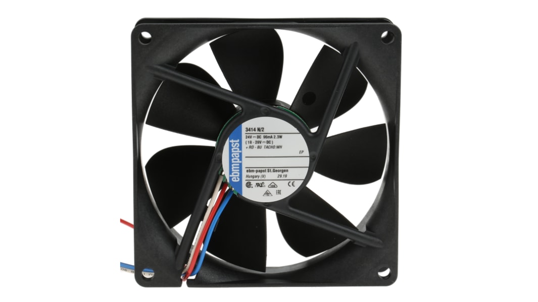 ebm-papst 3400 N Series Axial Fan, 24 V dc, DC Operation, 84m³/h, 2.3W, 96mA Max, 92 x 92 x 25mm