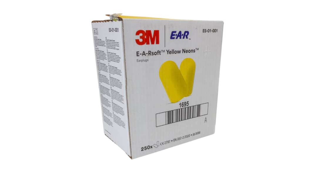 Tappi per orecchie Monouso in Poliuretano espanso 3M E.A.R, SNR 36dB, conf. da 250 coppie Uncorded, col. Colore giallo