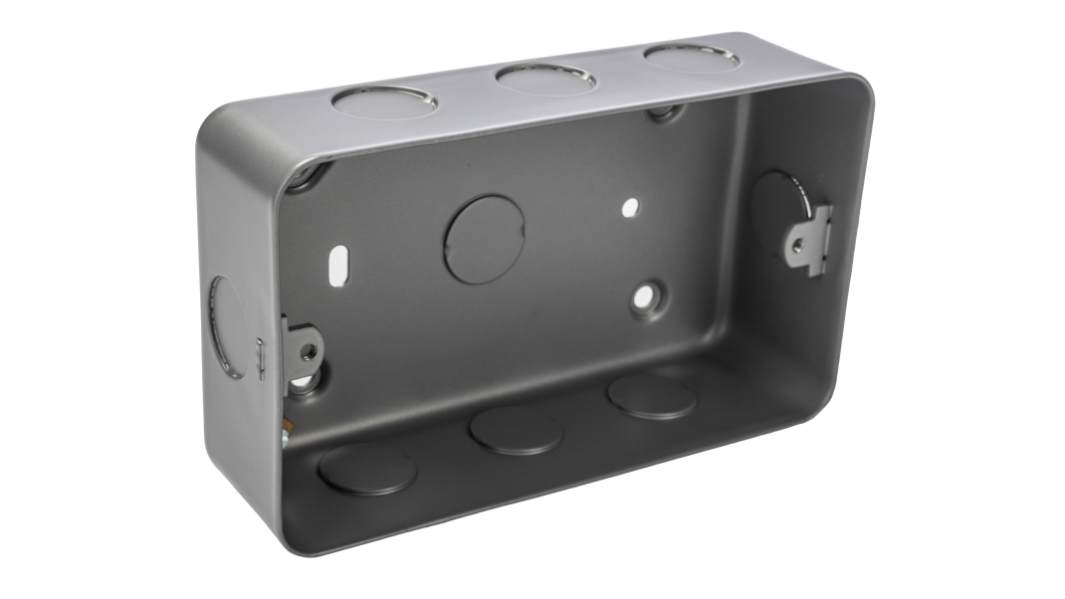 RS PRO Grey Matte Mild Steel Back Box, BS, IP20 Surface Mount, 2 Gangs, 147mm