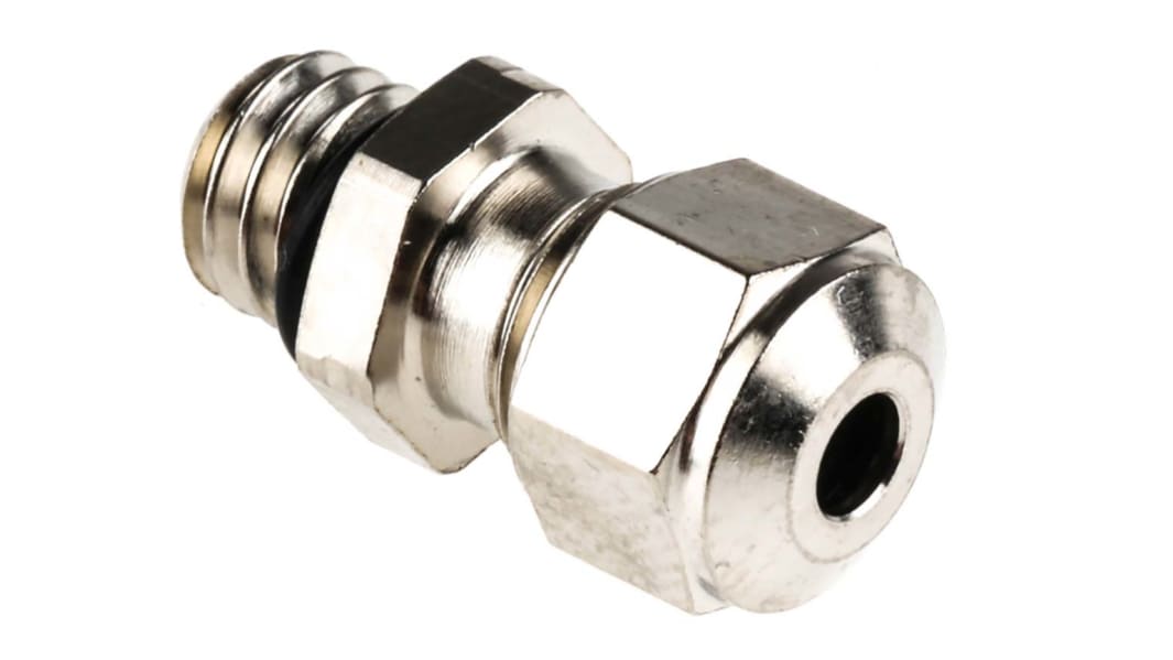 SES Sterling A1 Series Metallic Nickel Plated Brass Cable Gland, M6 Thread, 2mm min., 2.5mm max., IP68, IP69K