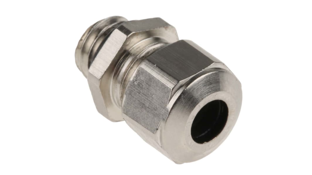 SES Sterling A1 Series Metallic Nickel Plated Brass Cable Gland, M8 Thread, 3.5mm min., 5mm max., IP68, IP69K