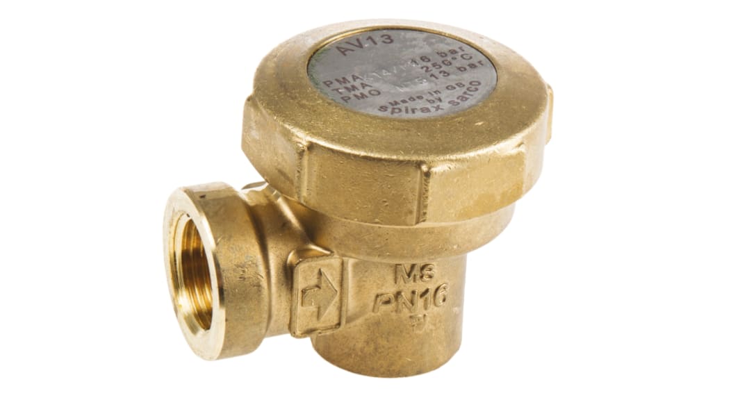 Sfiato in Ottone Spirax Sarco, 13 bar max, connessione femmina BSPP 1/2, altezza 62mm