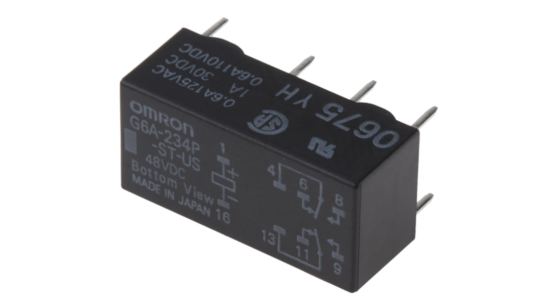 Omron Axicom P2 Signalrelais Printrelais, 48V dc Spule, 2-poliger Wechsler, 2A, 250V / 220V, Leiterplattenstift