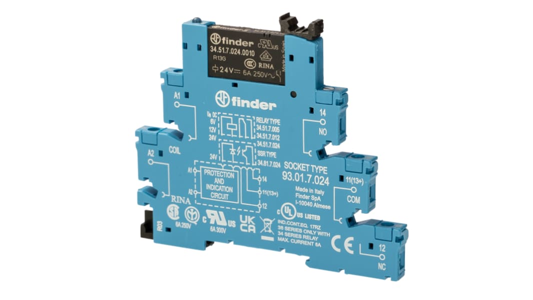 Finder 38 Series Electromechanical Interface Relay, DIN Rail Mount, 24V dc Coil, SPDT, 1-Pole