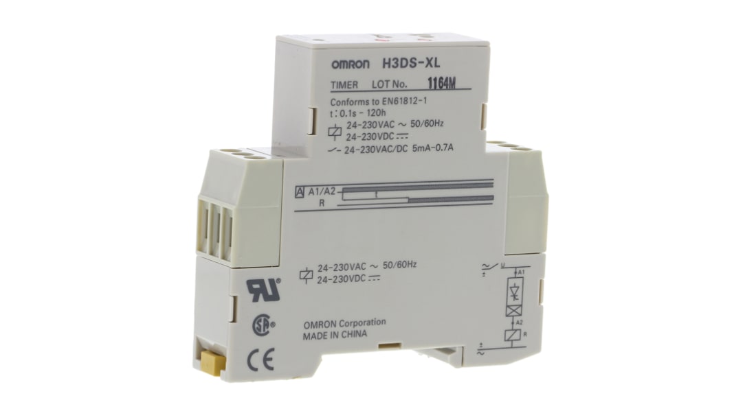 Timer Relay Omron, intervallo 0.1 s → 120h, 1 poli, Guida DIN