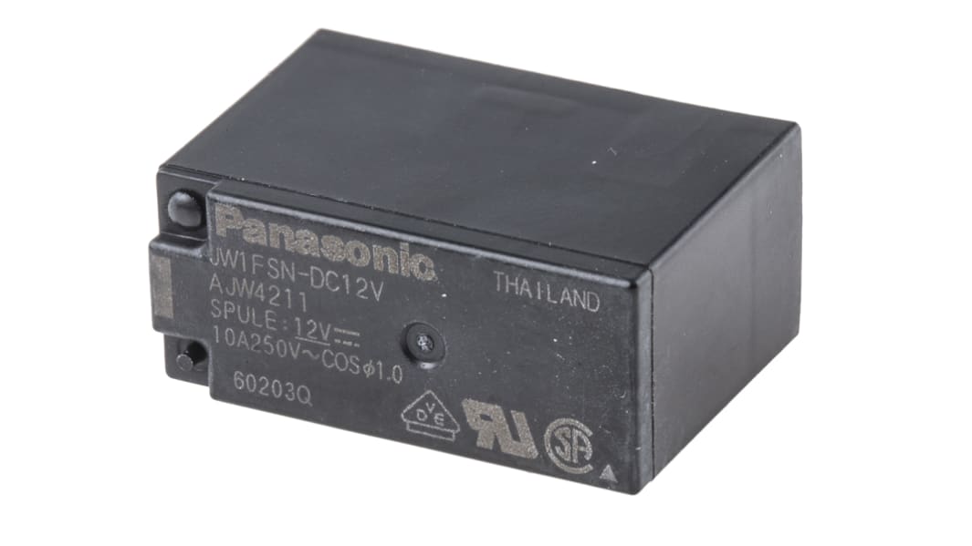Relé de potencia sin enclavamiento Panasonic JW de 1 polo, SPDT, bobina 12V dc, Montaje en PCB