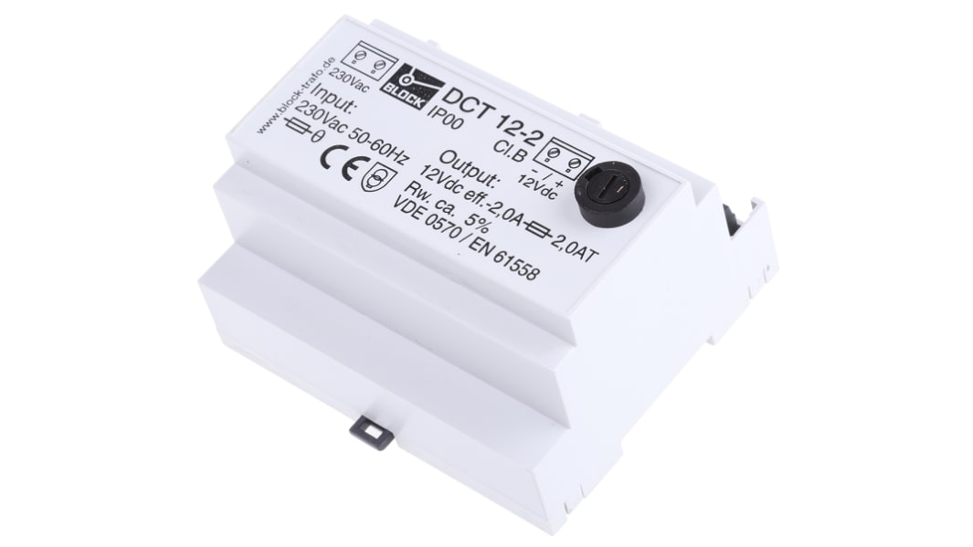 Alimentatore a montaggio su guida DIN Block, 12V cc, 2A, 230V ca, 24W