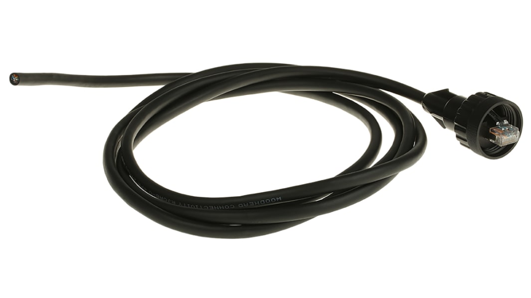 Brad from Molex, 2m Cat5e, Black RJ45 to Male Unterminated, F/UTP Shielded, Terminated PUR Sheath