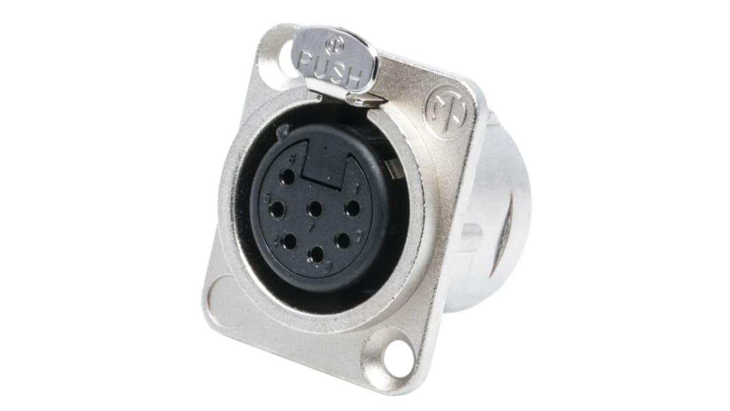 Neutrik Panel Mount XLR Connector, Female, 50 V, 7 Way, Silver over Nickel Plating