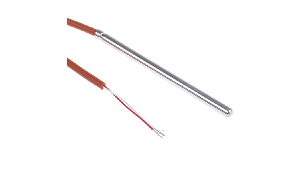 Correge PT100 RTD Sensor, 6mm Dia, 100mm Long, 2 Wire, Probe, Classe A +200°C Max