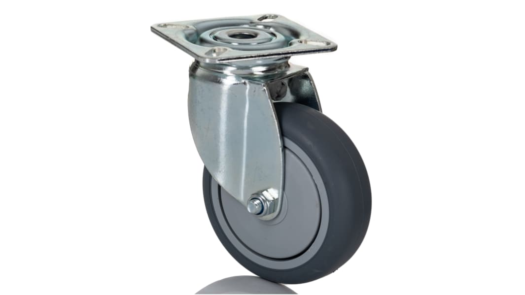 Tente Drehlager Lenkrolle, Rad ø 75mm, 75kg, Ges H. 100mm, Rad B. 25mm, 60 x 60mm, Platte, Gummi-Material inkl Bremse