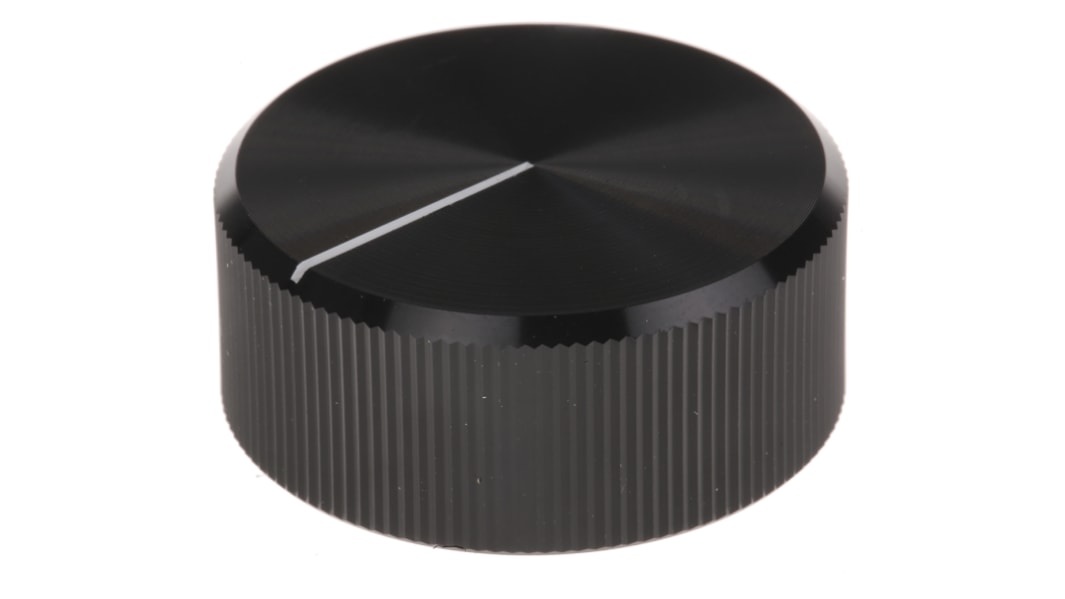 RS PRO 30mm Black Potentiometer Knob for 6.4mm Shaft Splined