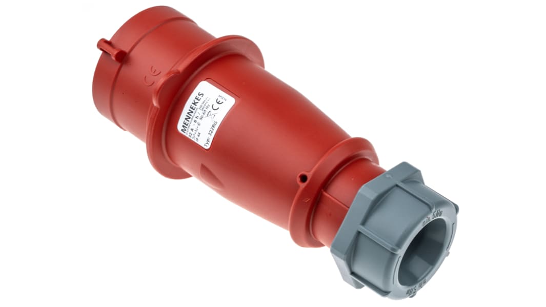 MENNEKES IP44 Red Cable Mount 3P + N + E Industrial Power Plug, Rated At 32A, 400 V,With Phase Inverter