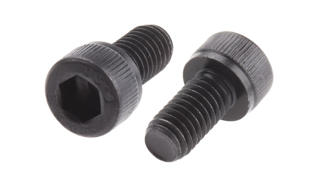 RS PRO M6 x 12mm Hex Socket Cap Screw Black, Self-Colour Steel