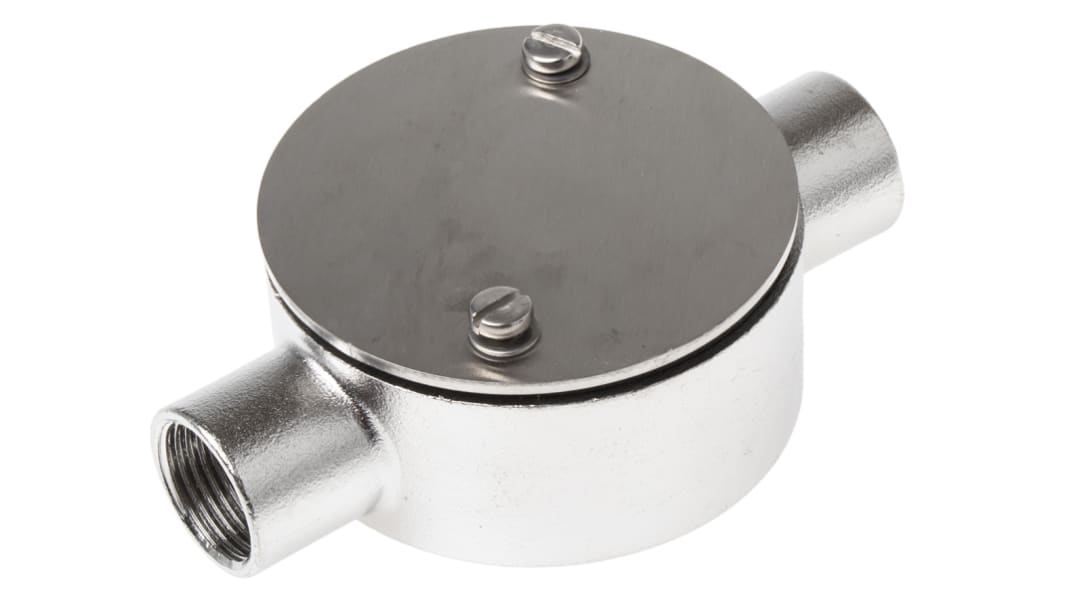 RS PRO Through Box, Conduit Fitting, 20mm Nominal Size, 316 Stainless Steel, Silver IP67 rating