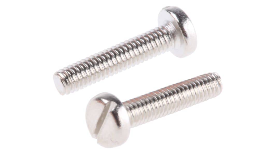 RS PRO Linsenkopf Schlitz Schrauben Vernickelt, M2.5 x 12.0mm Messing