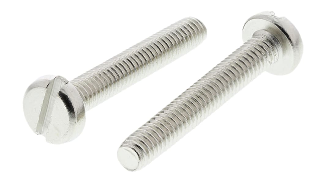 RS PRO Linsenkopf Schlitz Schrauben Vernickelt, M4 x 25.0mm Messing