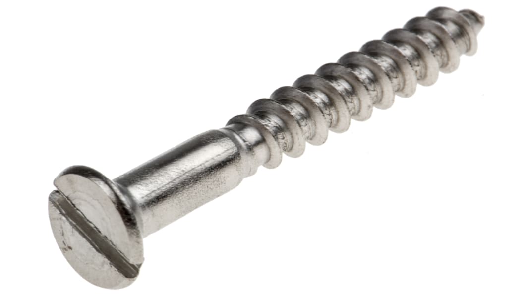 RS PRO Slot Countersunk Stainless Steel Wood Screw, A2 304, No. 10 Thread, 40mm Length