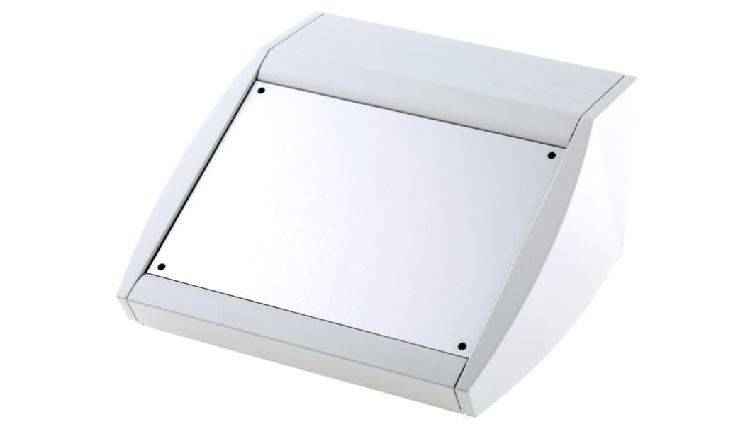 Caja de consola METCASE, serie Unidesk, de Aluminio de color Gris, con frontal inclinado, 200 x 200 x 21.6mm
