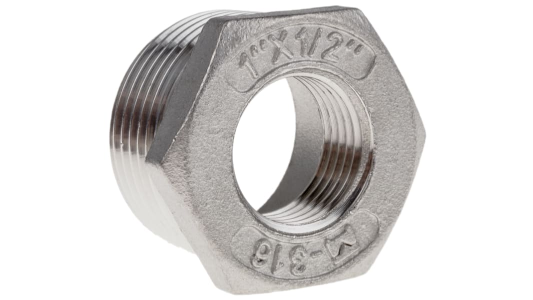 RS PRO Stainless Steel Pipe Fitting Hexagon Bush, Male R 1in x Female G 1/2in